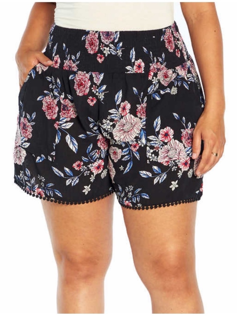 NWT Three Dots Ladies Printed Short BLACK - size M, L - floral summer casual